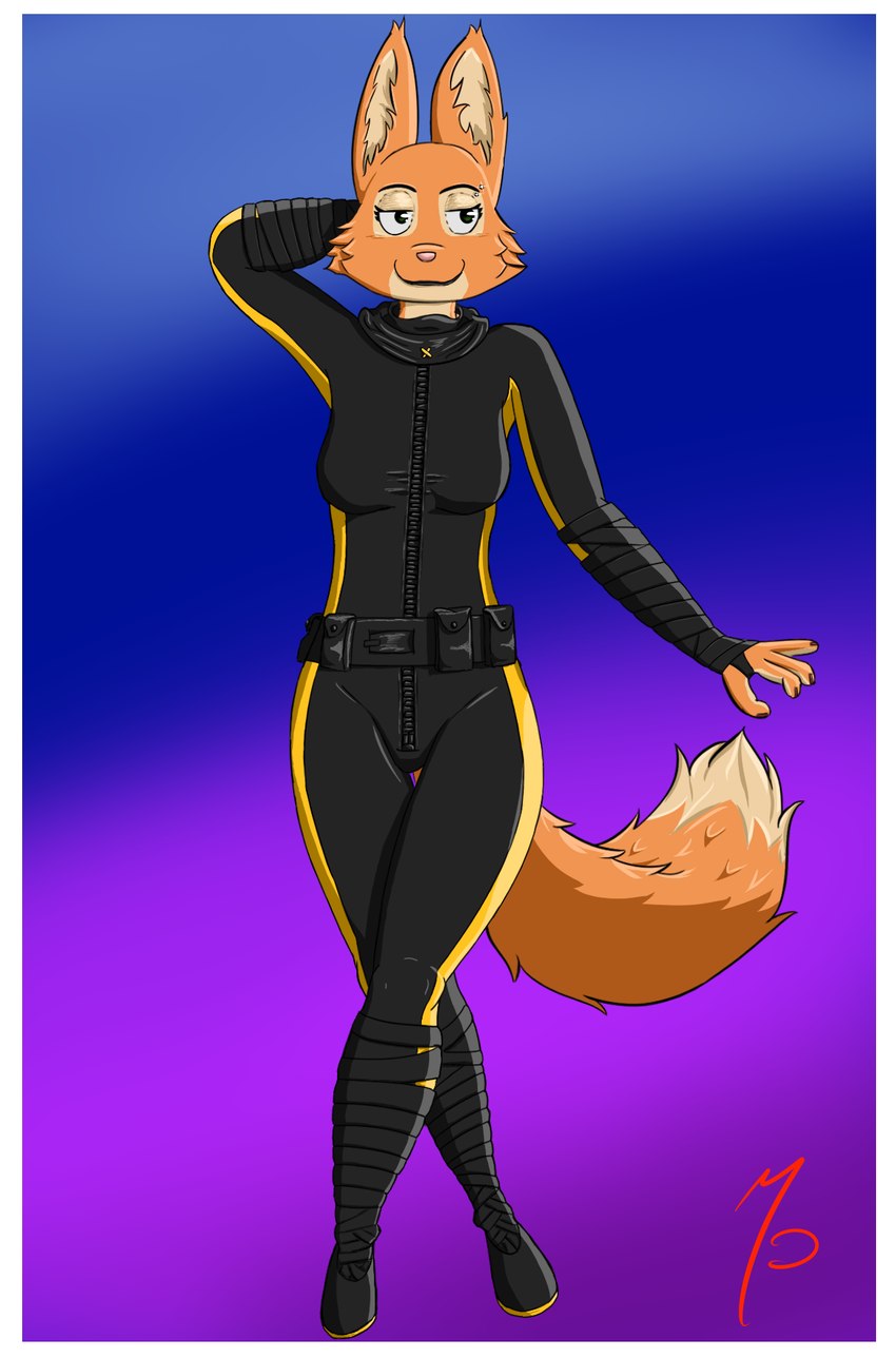 anthro border clothed clothing costume eyebrow_piercing facial_piercing female fur orange_body orange_fur piercing simple_background smile solo white_border marcus_poorner dreamworks the_bad_guys diane_foxington canid canine fox mammal hi_res