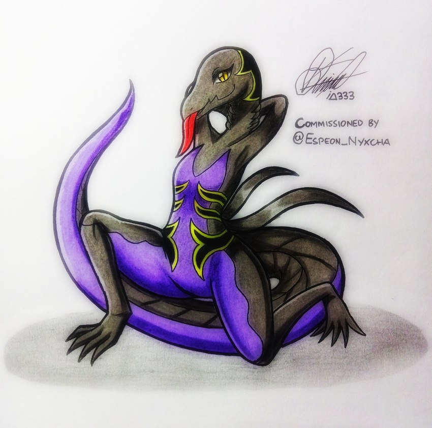 anthro black_body black_tail claws female purple_body solo tail tongue tongue_out yellow_eyes ideltasarc333 nintendo pokemon ebony_(nyxcha) generation_7_pokemon pokemon_(species) salandit salazzle hi_res