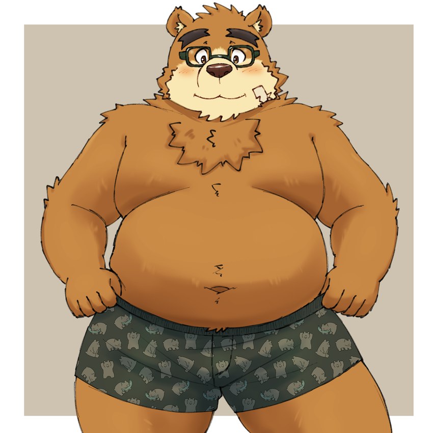 anthro belly big_belly blush brown_body eyewear glasses humanoid_hands kemono male moobs navel overweight overweight_male solo yaki_atsuage lifewonders tokyo_afterschool_summoners volos_(tas) bear mammal 1:1 2023 hi_res