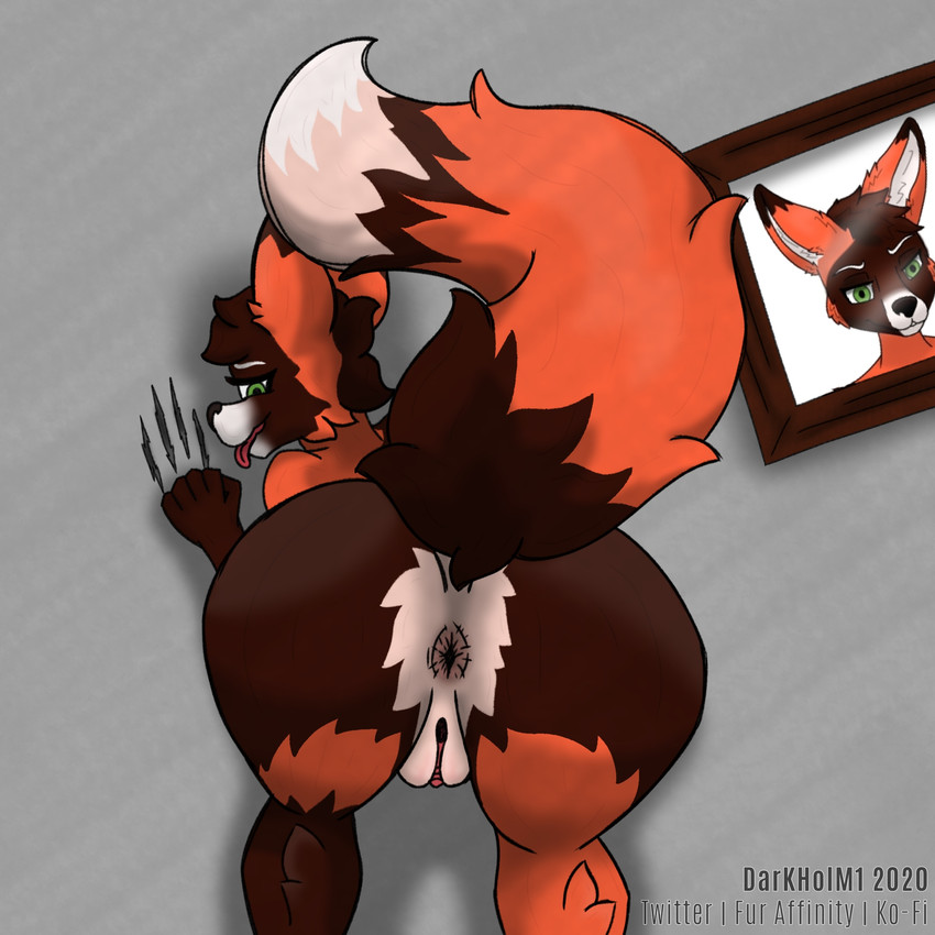 anthro anus butt female genitals presenting presenting_anus presenting_pussy pussy solo tongue tongue_out darkholm1 hika_(character) canid canine fox mammal 1:1 hi_res