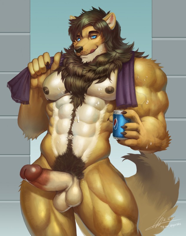 5_fingers abs anthro balls biceps big_muscles big_pecs big_penis biped black_nipples blue_eyes bodily_fluids body_hair brown_body brown_fur brown_glans brown_hair brown_nipples brown_nose can circumcised circumcision_scar claws container erection fingers fluffy fluffy_tail front_view fur genital_scar genitals glans glistening glistening_genitalia glistening_glans glistening_penis hair happy_trail huge_muscles humanoid_genitalia humanoid_penis licking licking_lips licking_own_lips looking_at_viewer male mane mane_hair manly multicolored_body multicolored_fur multicolored_penis muscular muscular_anthro muscular_male navel nipples nude o'connell pecs penis pink_glans pubes scar self_lick snout solo standing sweat tail tan_balls tan_body tan_fur tan_penis tongue tongue_out towel towel_around_neck two_tone_body two_tone_fur two_tone_penis v-cut vein raccoon21 pepsi elan canid canine canis felid hybrid lion mammal pantherine wolf 2016 digital_media_(artwork) digital_painting_(artwork) hi_res portrait shaded signature soft_shading three-quarter_portrait