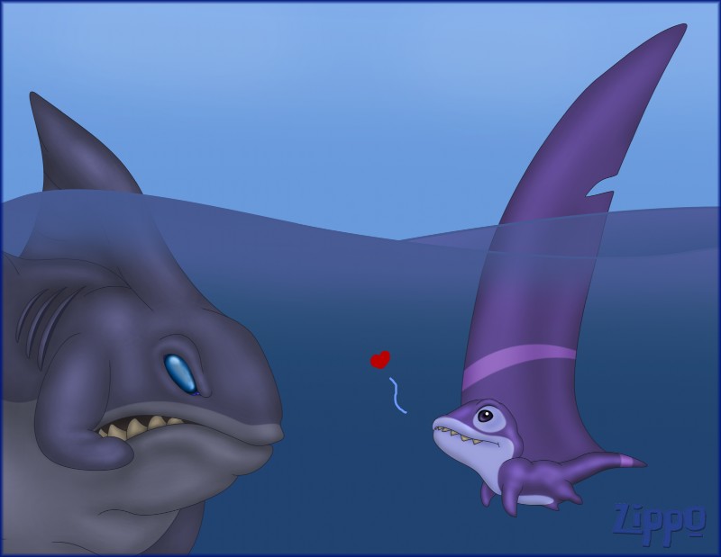 angry blue_border blue_eyes border dorsal_fin duo fangs fin gills grey_body grey_skin head_fin heart_symbol looking_up male purple_body purple_eyes side_view swimming teeth underwater water zippo_(artist) disney lilo_and_stitch gantu sinker_(lilo_and_stitch) alien experiment_(lilo_and_stitch) 2011 digital_media_(artwork) hi_res watermark