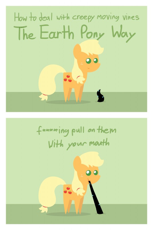 blonde_hair cutie_mark dialogue eating female feral freckles fur green_eyes hair long_hair om_nom_nom orange_body orange_fur plant smile solo text thorns vines postcrusade friendship_is_magic hasbro my_little_pony applejack_(mlp) earth_pony equid equine horse mammal pony 2:3 comic english_text hi_res