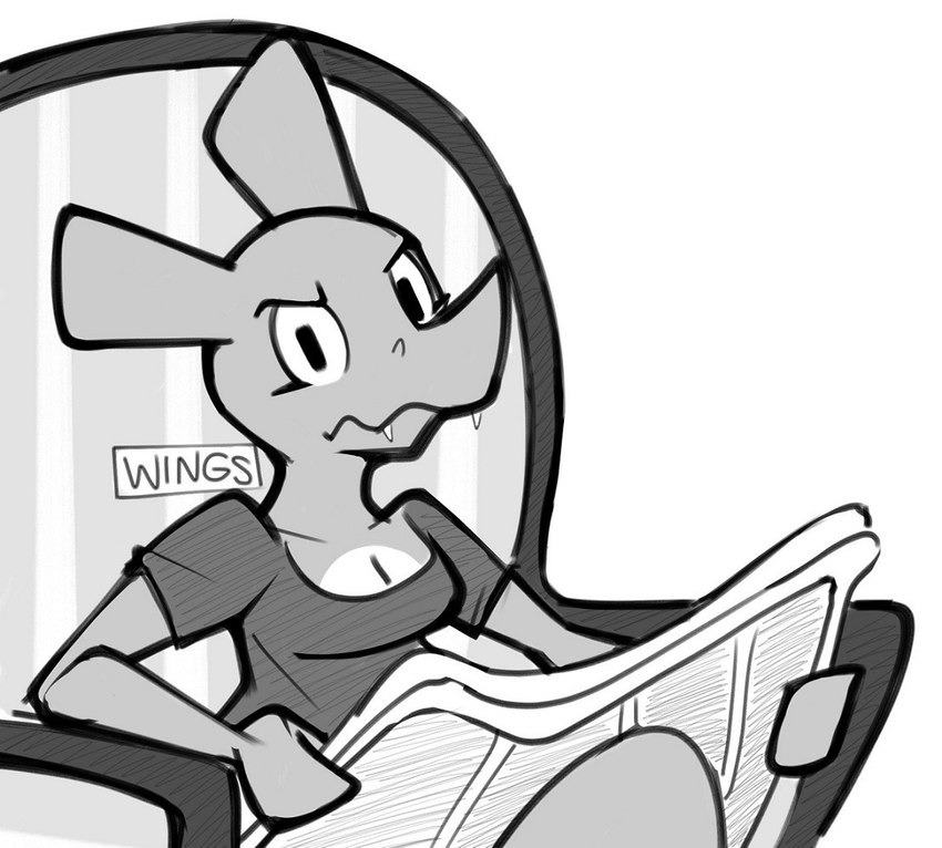 angry anthro breasts chair cleavage clothed clothing female furniture holding_newspaper holding_object looking_at_viewer newspaper shirt simple_background sitting solo topwear white_background aimbot-jones mythology nintendo pokemon valentina_(aimbot-jones) charizard dragon generation_1_pokemon mythological_creature mythological_scalie pokemon_(species) scalie 2018 black_and_white greyscale monochrome