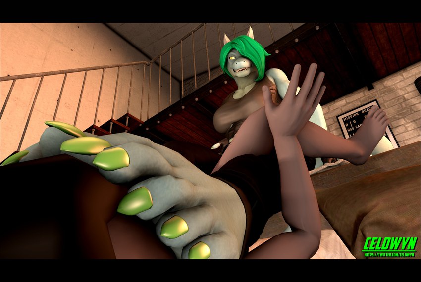 anthro black_border border claws clothed clothing colored_claws dominant dominant_female duo feet female foot_fetish foot_focus foot_on_face humanoid_feet male male/female nude plantigrade celdwyn_(artist) petruz_(modeler) caryll_(chappey) human humanoid lizard mammal reptile scalie 3d_(artwork) absurd_res digital_media_(artwork) hi_res source_filmmaker_(artwork) watermark