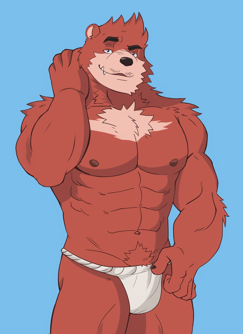 abs anthro barazoku bottomwear clothing fur male muscular muscular_anthro muscular_male nipples pecs simple_background solo naikuma the_boy_and_the_beast kumatetsu bear mammal 2021 absurd_res hi_res