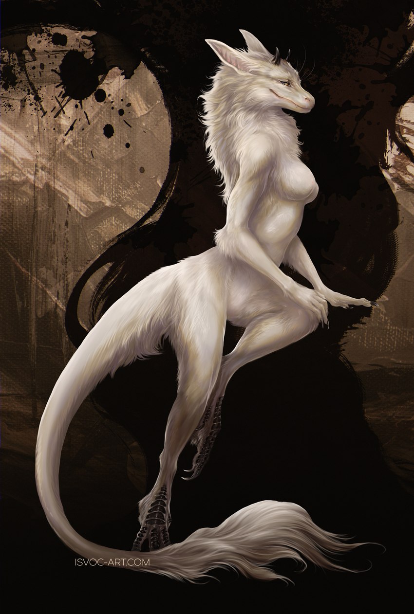 2_horns 4_toes 5_fingers abstract_background anthro black_body black_claws black_horn black_scales breasts claws digitigrade fangs featureless_breasts feet female finger_claws fingers fur fur_and_scales horn non-mammal_breasts pupils realistic scales scuta_patch scuted_feet scutes sitting slit_pupils smile snaggle_tooth solo tail tail_tuft teeth toe_claws toes tuft white_body white_fur yellow_eyes isvoc mythology kayar_(avelos) dragon dragoon_(avelos) furred_dragon furred_scalie mythological_creature mythological_scalie reptile scalie wingless_dragon 2023 digital_media_(artwork) hi_res