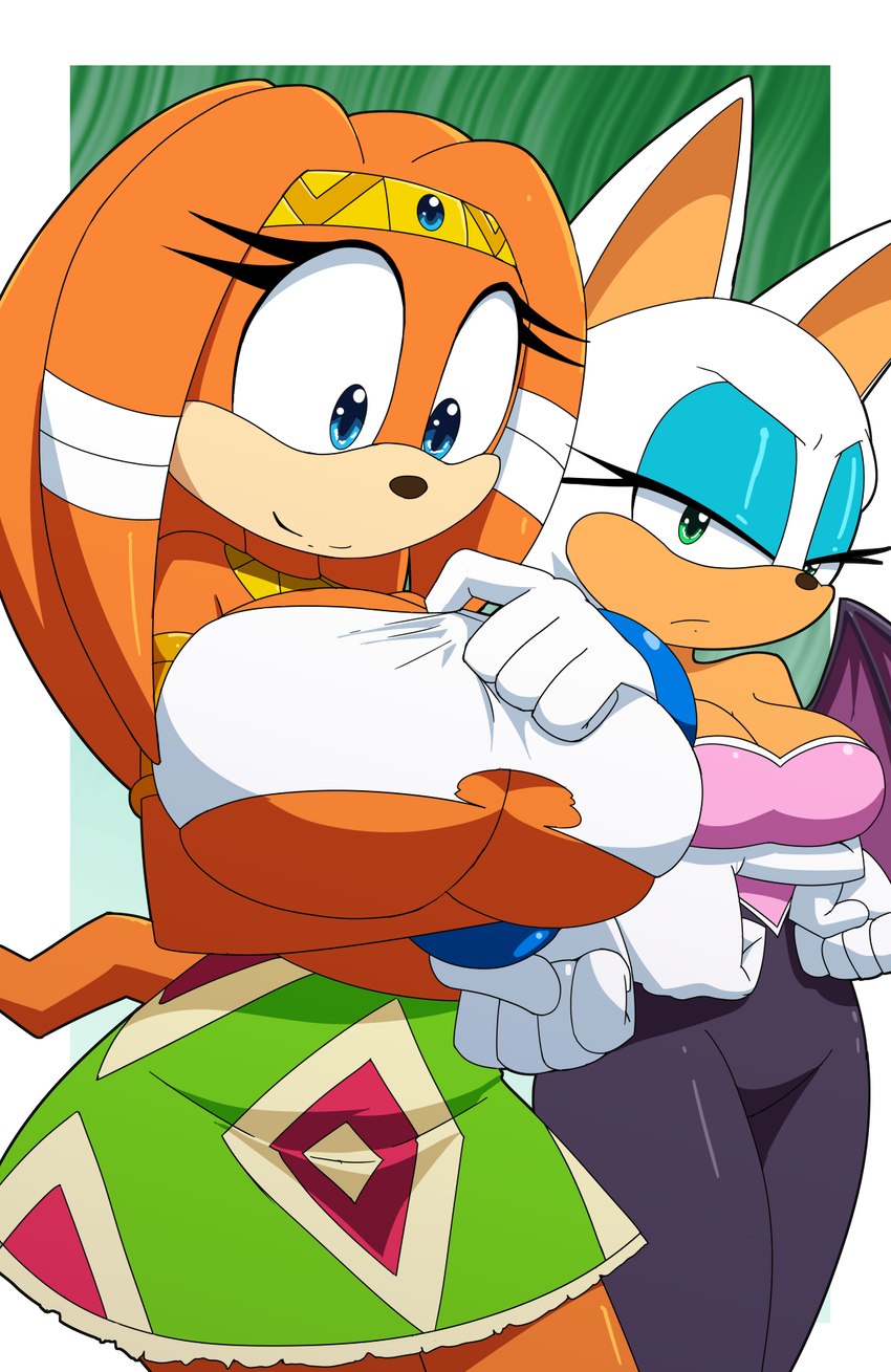 anthro big_breasts breast_envy breast_size_difference breasts cleavage clothed clothing duo female huge_breasts kojiro-brushard sega sonic_adventure sonic_the_hedgehog_(series) rouge_the_bat tikal_the_echidna bat echidna mammal monotreme 2022 hi_res tagme