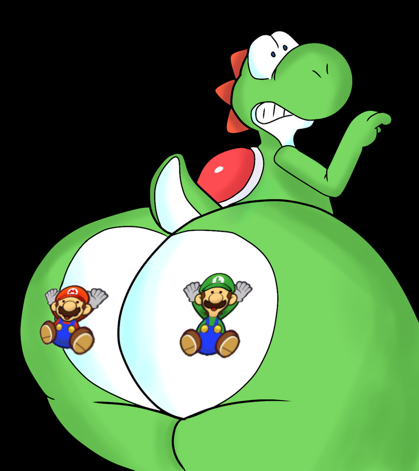 anthro big_butt blue_eyes butt butt_crush butt_focus flatten flattened group male micro panicking rear_view size_difference mario_bros nintendo luigi mario dinosaur green_yoshi human mammal prehistoric_species reptile scalie yoshi alpha_channel hi_res brother_(lore) brothers_(lore) sibling_(lore) twins_(lore)