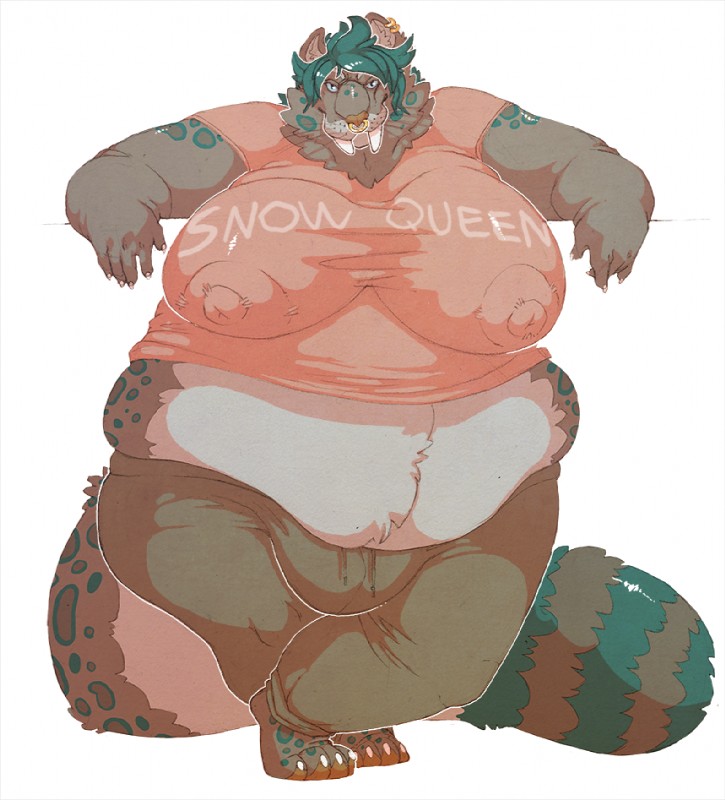 anthro clothed clothing gynomorph intersex looking_at_viewer nipple_outline obese obese_anthro obese_gynomorph obese_intersex overweight overweight_anthro overweight_gynomorph overweight_intersex solo standing opblaaskrokodil felid mammal