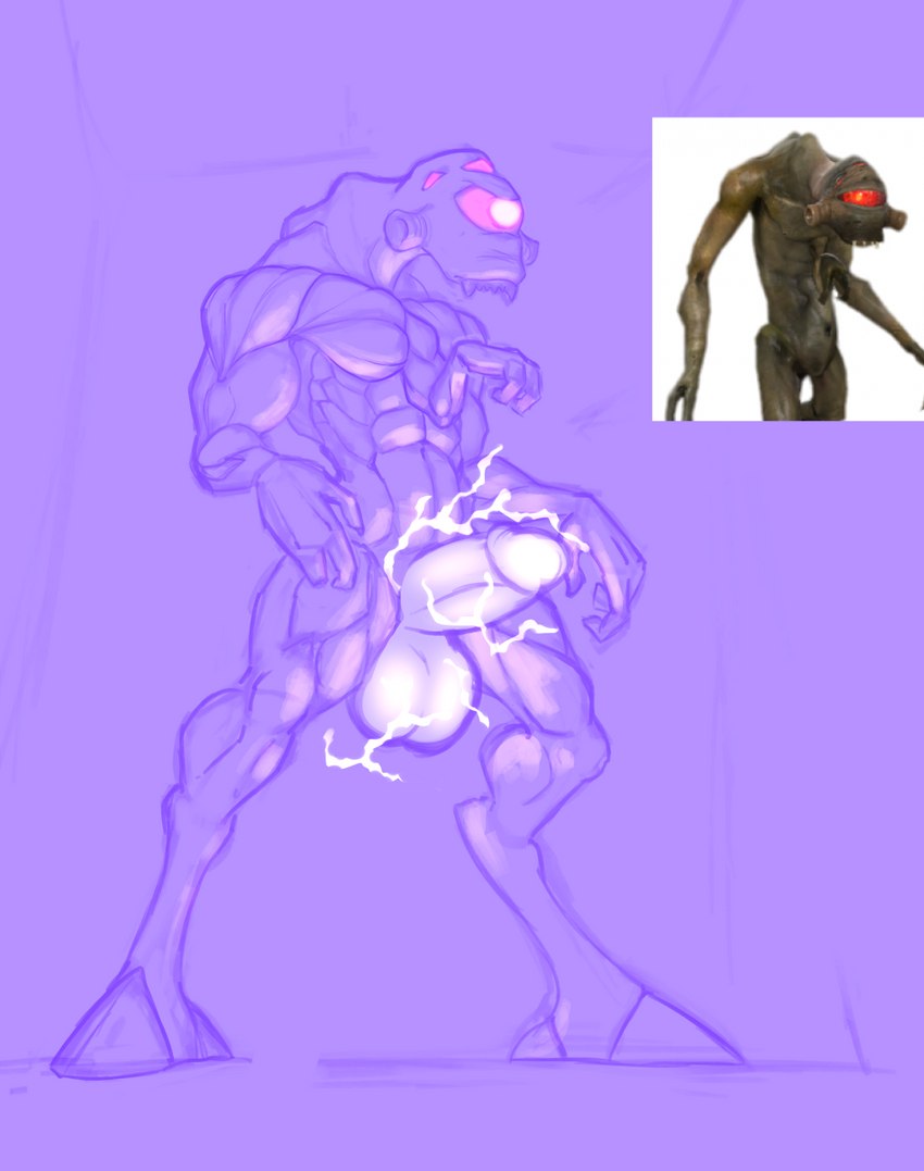 2_fingers 3_fingers 4_eyes abs balls biceps big_balls big_penis blue_background circumcised claws electric_penis electricity erection finger_claws fingers frown genitals glans glowing glowing_balls glowing_eyes glowing_genitalia glowing_glans glowing_penis hooves humanoid_genitalia humanoid_penis low-angle_view male multi_eye muscular muscular_humanoid muscular_male not_furry nude pecs penis quads red_eyes simple_background solo sparks standing teeth thick_penis three-quarter_view triceps unguligrade spotty_the_cheetah half-life valve alien alien_humanoid humanoid vortigaunt full-length_portrait hi_res line_art monochrome portrait sketch