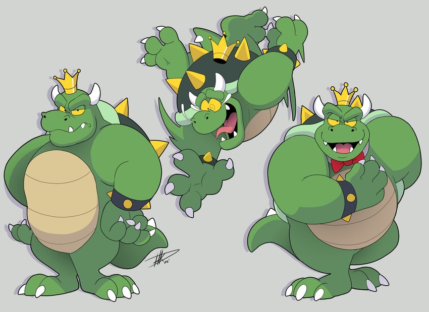 anthro biceps bracelet crown green_body green_scales headgear horn jewelry male multiple_poses necktie pose scales shell solo spiked_bracelet spikes toony villainous hikazedragon mario_bros nintendo super_mario_bros_super_show king_koopa koopa scalie hi_res