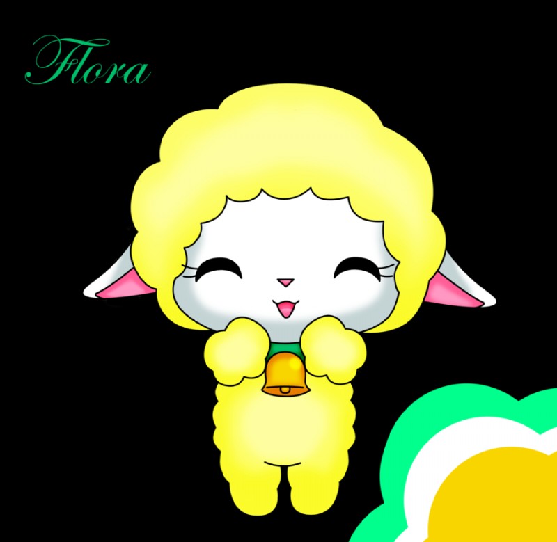 bell eyes_closed female flower giggling plant simple_background solo text dreamerawaken_(artist) jewelpet sanrio sega sega_fave flora_(jewelpet) bovid caprine domestic_sheep mammal sheep 2012 alpha_channel