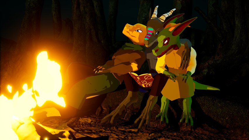 anthro campfire camping claws clothed clothing female group horn low_poly night outside trio kobold_dellarte baze kret sek humanoid kobold reptile scalie 16:9 3d_(artwork) 4k absurd_res digital_media_(artwork) hi_res widescreen