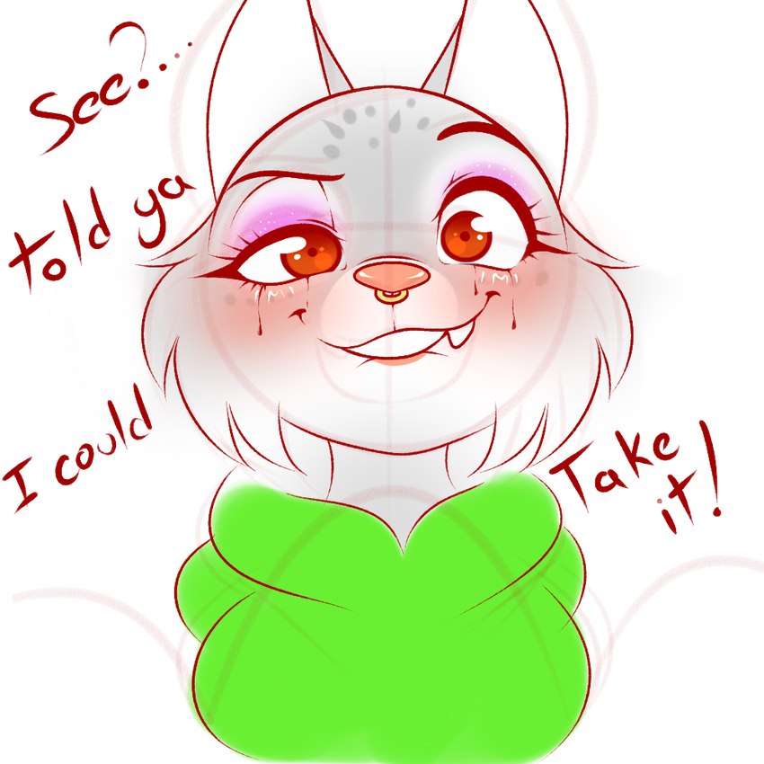 anthro blush clothed clothing dialogue eyeshadow facial_piercing fangs female hoodie makeup nose_piercing nose_ring piercing ring_piercing septum_piercing solo teeth topwear kloudmutt illumination_entertainment sing_(movie) nooshy_(sing) felid feline lynx mammal 1:1 digital_media_(artwork)