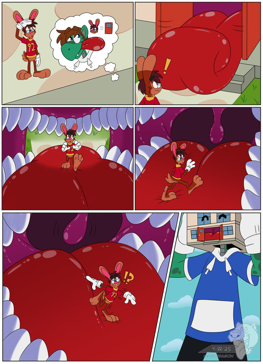 3_toes 4_fingers anthro big_feet big_tongue cartoon_gloves clothing duo feet fingers footwear inside_mouth male male/male mawplay open_mouth pawpads paws red_tongue shoes sneakers soft_vore soles tail toes tongue tongue_out toony uvula vore whiskers crocdragon89 mythology joshua_edgars_(crocdragon89) roderick_(tamerkoh) toon_joshua_edgars_(crocdragon89) dragon lagomorph leporid mammal mythological_creature mythological_scalie rabbit scalie absurd_res comic hi_res
