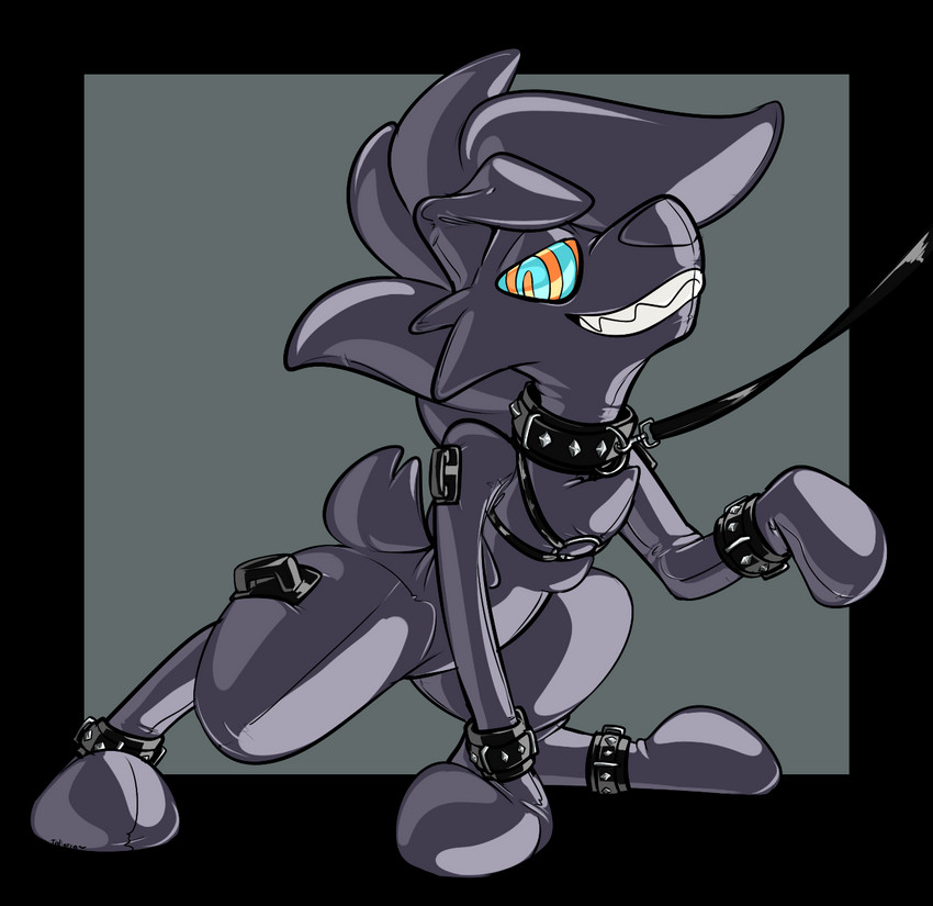 alternate_color ambiguous_gender ankle_cuffs anthro bdsm black_collar black_leash black_nose collar cuff_(restraint) glistening harness latex leash restraints ringed_eyes shackles simple_background solo teeth wrist_cuffs tallarra nintendo pokemon generation_7_pokemon lycanroc mammal midnight_lycanroc pokemon_(species) 2020 alpha_channel digital_drawing_(artwork) digital_media_(artwork) hi_res