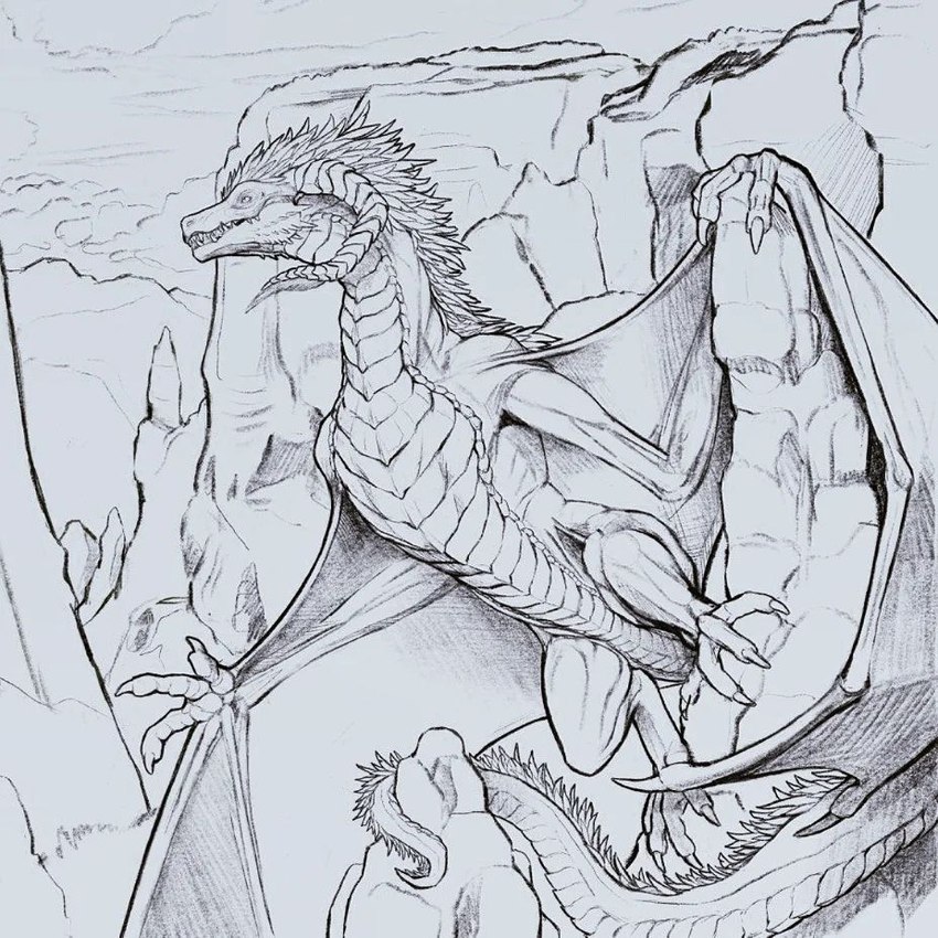 ambiguous_gender claws cloud curved_horn digitigrade feathers feet feral head_feathers horn long_neck long_tail looking_away membrane_(anatomy) membranous_wings mountain outside plateau ridged_horn rock roost scales sharp_teeth sky snout solo tail talons teeth toe_claws toes ventral_scales wing_claws wings khyaber european_mythology mythology dragon mythological_creature mythological_scalie scalie western_dragon wyvern 1:1 2022 black_and_white full-length_portrait monochrome portrait sketch traditional_media_(artwork)