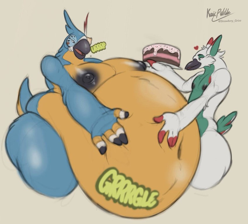 anthro areola beak belly big_belly burping cake dessert duo feathers food gurgle_(sound_effect) half-closed_eyes hand_on_belly heart_symbol holding_cake holding_food holding_object huge_belly inflation male moobs narrowed_eyes navel nipples nude obese open_mouth overweight rumbling_stomach sound_effects standing tail tail_feathers text husky2paws breath_of_the_wild nintendo the_legend_of_zelda fan_character kass_(tloz) avian bird parrot 2024 half-length_portrait portrait signature