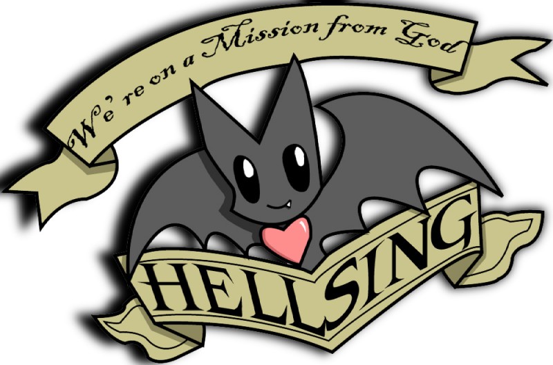 banner big_eyes cute_fangs fangs feral heart_symbol logo simple_background smile solo speech_scroll teeth text toony white_background xxxdark-ravenxxx hellsing bat mammal english_text