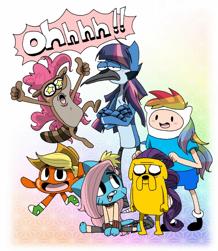 mordecai, twilight sparkle, rigby, rainbow dash, gumball watterson, and etc (the amazing world of gumball and etc) created by ezstrongs