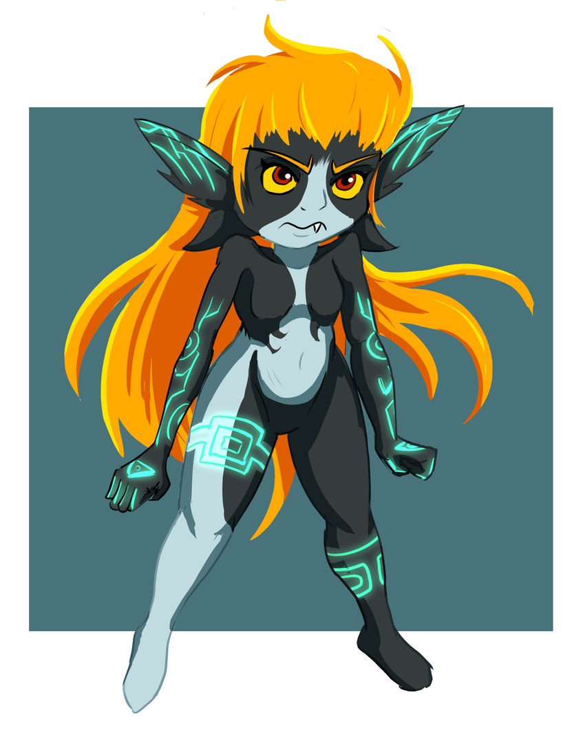 angry fangs female fist frown glowing glowing_tattoo hair multicolored_body orange_hair pointy_ears red_eyes solo tattoo teeth geminart nintendo the_legend_of_zelda twilight_princess midna humanoid imp twili 2022 absurd_res digital_drawing_(artwork) digital_media_(artwork) digital_painting_(artwork) hi_res