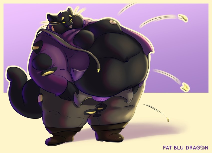 airborne_object anthro belly big_belly big_tail bottomwear button_(fastener) button_pop chubby_cheeks clothed clothing huge_belly hyper hyper_belly male moobs morbidly_obese morbidly_obese_anthro morbidly_obese_male nipples obese obese_anthro obese_male open_bottomwear open_clothing open_pants overweight overweight_anthro overweight_male pants simple_background solo standing tail unbuttoned unbuttoned_bottomwear unbuttoned_pants unbuttoned_topwear wardrobe_malfunction whiskers fatbludragon domestic_cat felid feline felis mammal 2022 colored digital_drawing_(artwork) digital_media_(artwork) english_description hi_res shaded