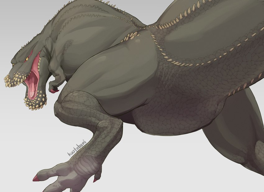 ambiguous_gender animal_genitalia claws cloaca feral genitals looking_at_viewer open_mouth simple_background solo spikes tail tailbutt kuatabami capcom monster_hunter brute_wyvern deviljho scalie