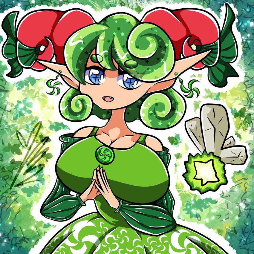 big_breasts breasts clothing dress ear_piercing female humanoid_pointy_ears medallion not_furry piercing pointy_ears solo lotusmice nintendo the_legend_of_zelda touhou saria fairy humanoid kokiri 1:1 hi_res