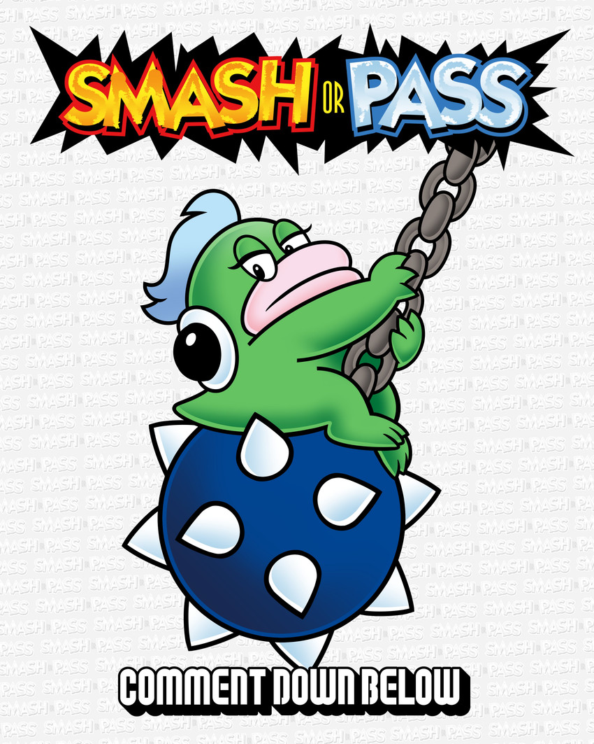 ambiguous_gender anthro black_eyes black_shell blue_hair chain eyelashes green_body hair lips looking_at_viewer parody pink_lips shell simple_background sitting solo spiked_ball spikes text text_background thick_lips white_background downrightshoddy mario_bros nintendo wrecking_ball_(music_video) koopa reptile scalie spike_(mario) 4:5 absurd_res english_text hi_res