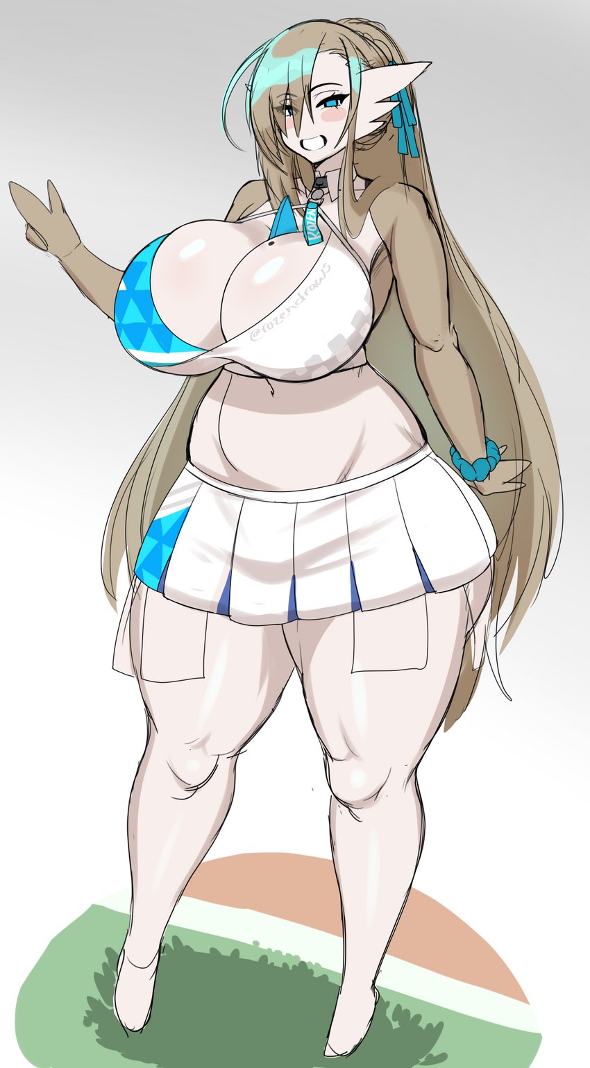 anthro big_breasts blue_eyes blush bottomwear breasts brown_hair cleavage clothed clothing female hair humanoid_face long_hair looking_at_viewer skirt smile solo thick_thighs white_bottomwear white_clothing white_skirt gaikiken blue_archive nintendo pokemon asuna_ichinose gardevoir generation_3_pokemon pokemon_(species) hi_res sketch