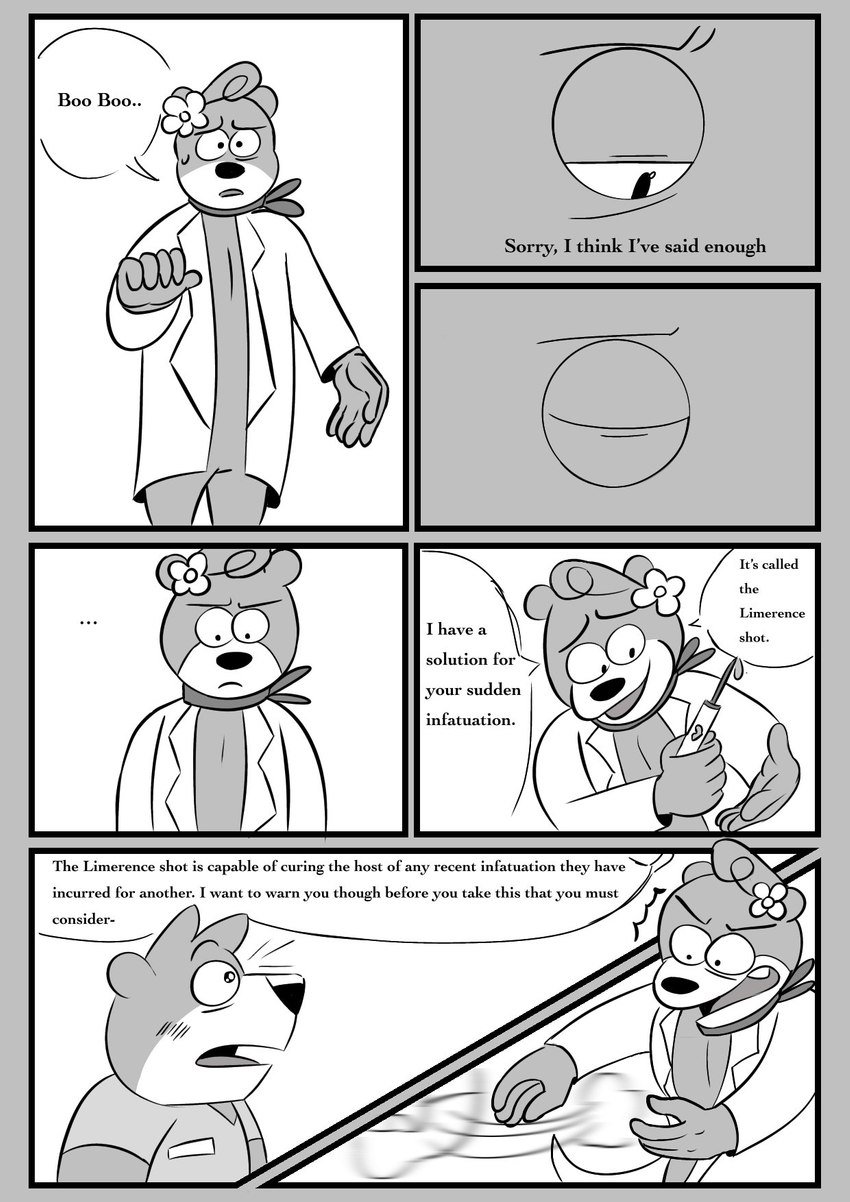 angry anthro biped blush border clothing dialogue doctor duo grey_border humanoid_hands shirt text topwear beargarbage hanna-barbera jellystone_(hbo_max) yogi_bear boo-boo_bear cindy_bear bear mammal 2021 comic english_text hi_res