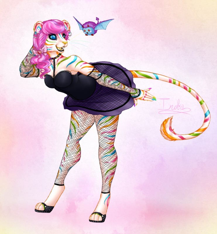 alternative_fashion candy clothing dessert digitigrade digitigrade_footwear duo female food footwear furgonomic_footwear furgonomics goth rainbow sandals shoes standing stripes the13thblackcat neopets barbat candy_neopet felid kougra mammal neopet_(species) petpet_(neopets)