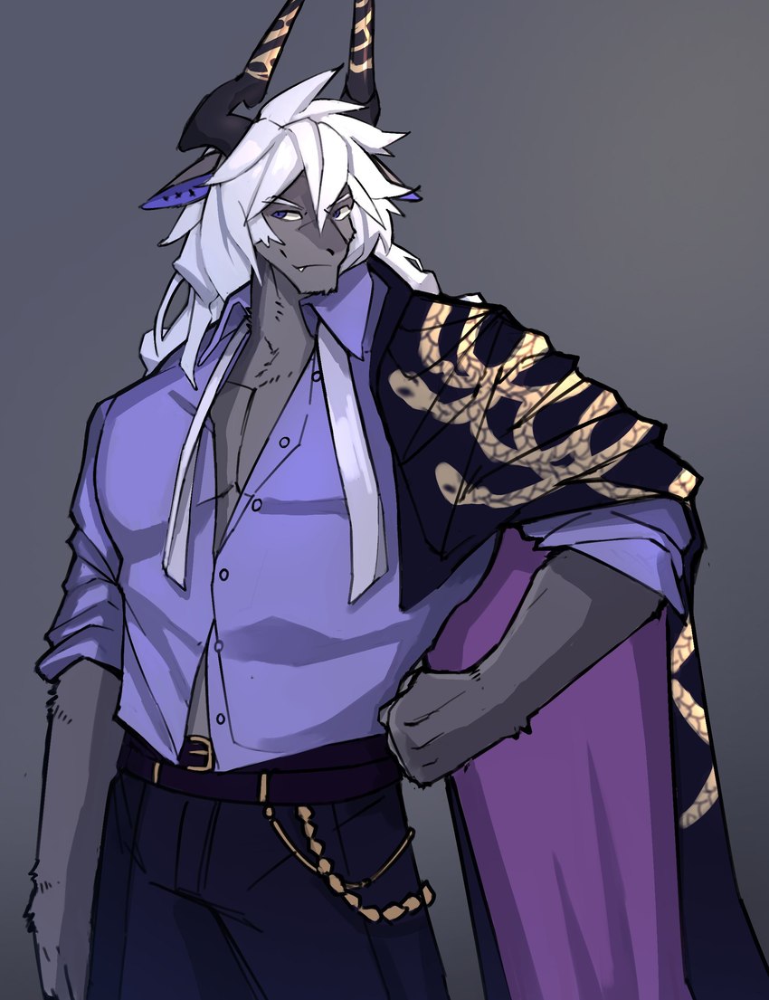 anthro blue_eyes hair horn male messy_clothing muscular muscular_male pecs solo undone_tie white_hair 7theaven alchemy_stars mythology istvan_(alchemy_stars) dragon mythological_creature mythological_scalie scalie absurd_res hi_res