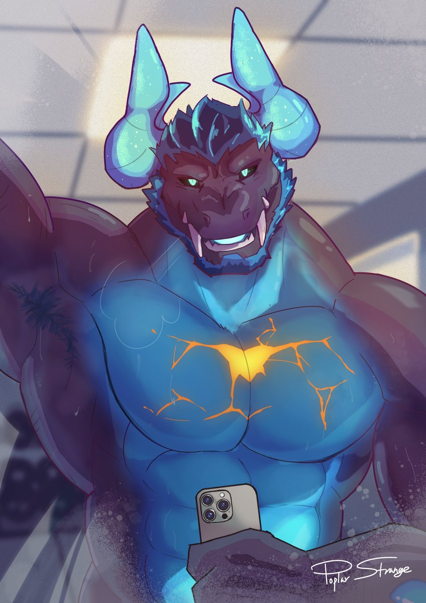 4_horns abs anthro armpit_hair barazoku beard biceps big_fangs big_muscles biped black_body black_scales black_sclera blue_beard blue_body blue_countershading blue_eyes blue_facial_hair blue_hair blue_scales body_hair countershade_scales countershading curved_horn facial_hair fangs hair horn huge_muscles looking_at_viewer male mirror_selfie multi_horn muscular muscular_anthro muscular_male pecs scales selfie solo teeth wet wet_body pioneerjeff mythology dragon mythological_creature mythological_scalie scalie 2024 absurd_res hi_res