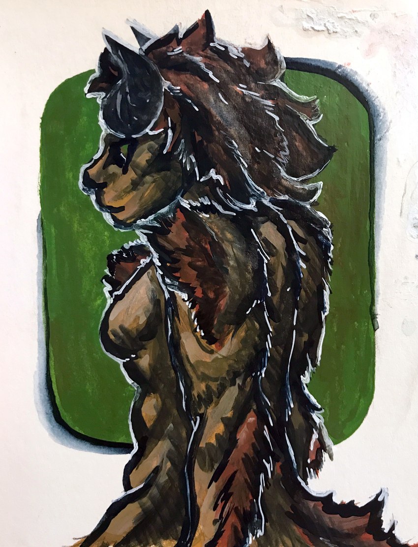 hair horn muscular red_hair solo tufted_fur zoquete fan_character horned_humanoid humanoid absurd_res gouache_(artwork) hi_res painting_(artwork) traditional_media_(artwork) traditional_painting_(artwork)