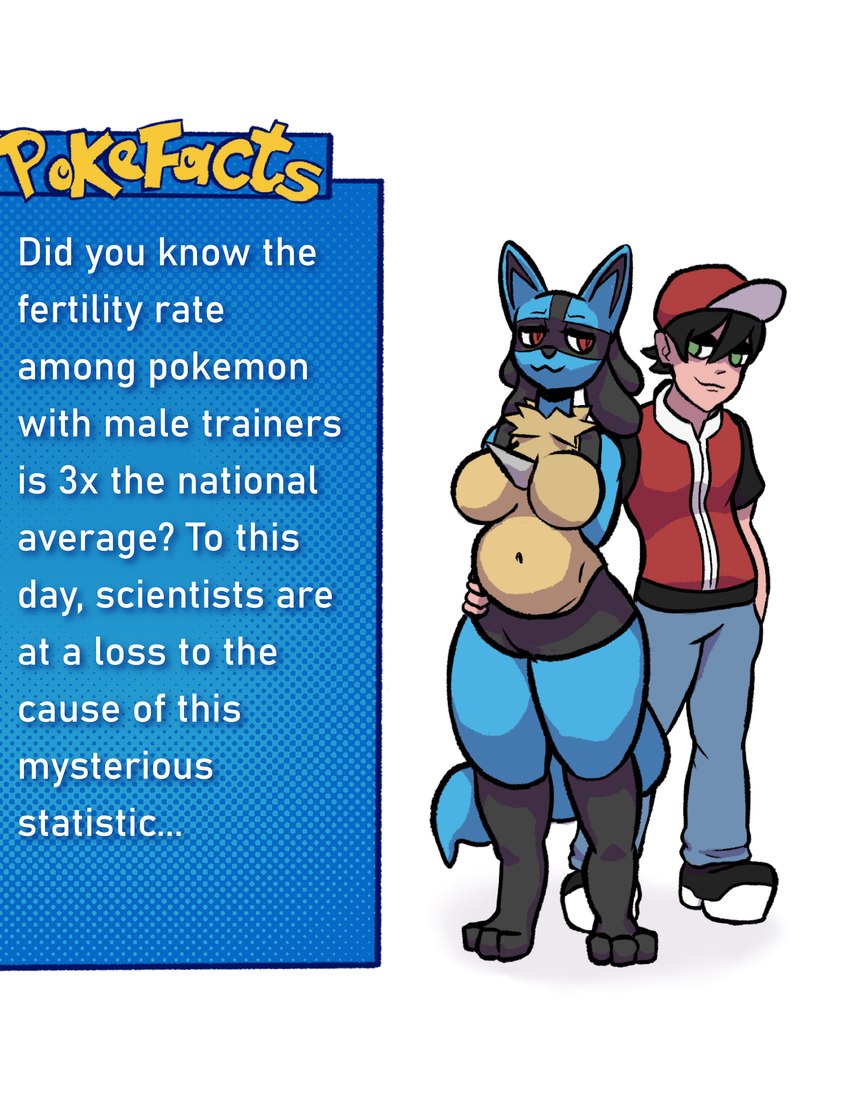 3_toes anthro big_breasts breasts duo facts featureless_breasts feet female green_eyes hand_on_hip humor information_box male male/female parody paws pregnant pregnant_anthro pregnant_female red_eyes smug smug_face smug_grin text toes wide_hips lewd1 nintendo pokemon pokemon_trainer red_(pokemon) generation_4_pokemon human lucario mammal pokemon_(species) absurd_res english_text hi_res