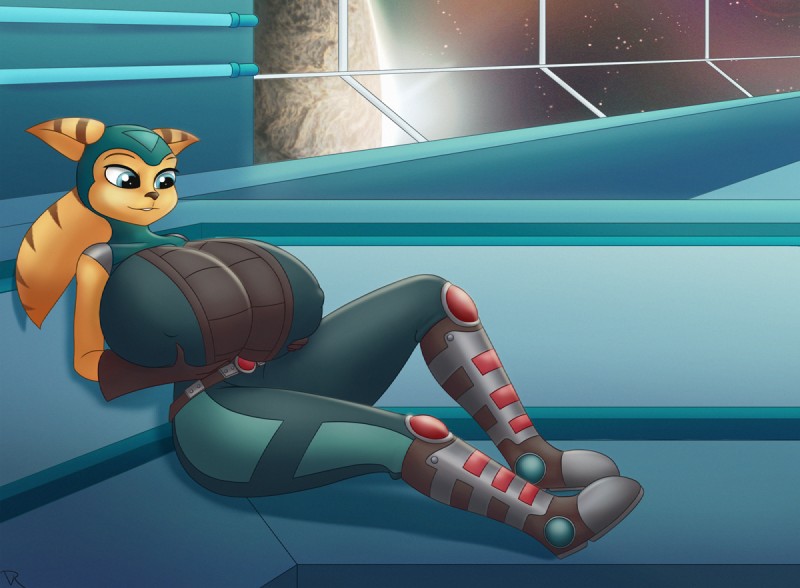 big_breasts breasts clothing female huge_breasts hyper hyper_breasts solo space r-rova ratchet_and_clank sony_corporation sony_interactive_entertainment angela_cross lombax mammal