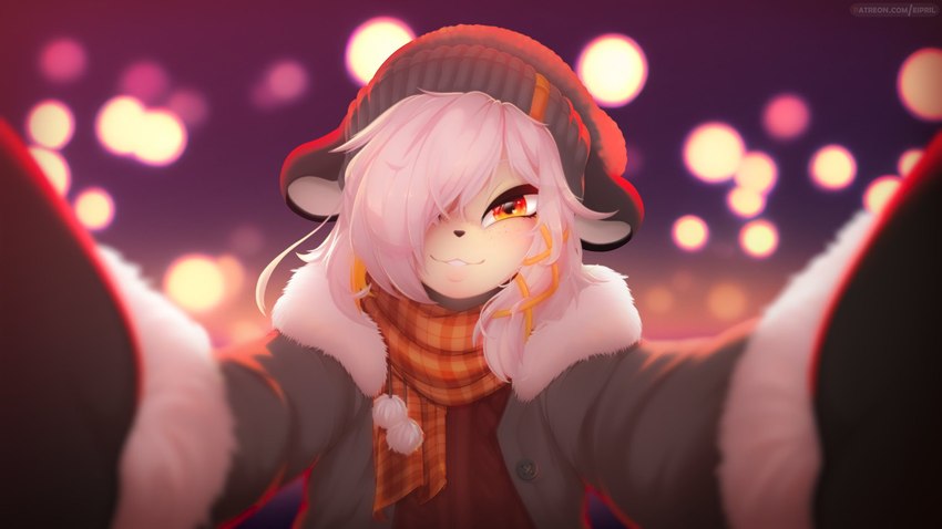 anthro clothed clothing female fur hair happy headgear headwear holidays smile solo white_body white_fur white_hair winter_clothing eipril new_year yue_(eipril) mammal mustelid musteline stoat true_musteline weasel 16:9 digital_media_(artwork) hi_res widescreen