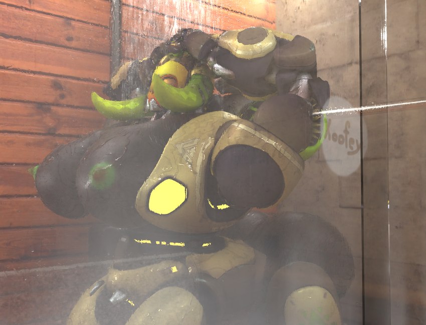 breasts butt female machine nipples shower water wet wet_body koofey blizzard_entertainment overwatch orisa_(overwatch) omnic 3d_(artwork) blender_(artwork) digital_media_(artwork) hi_res