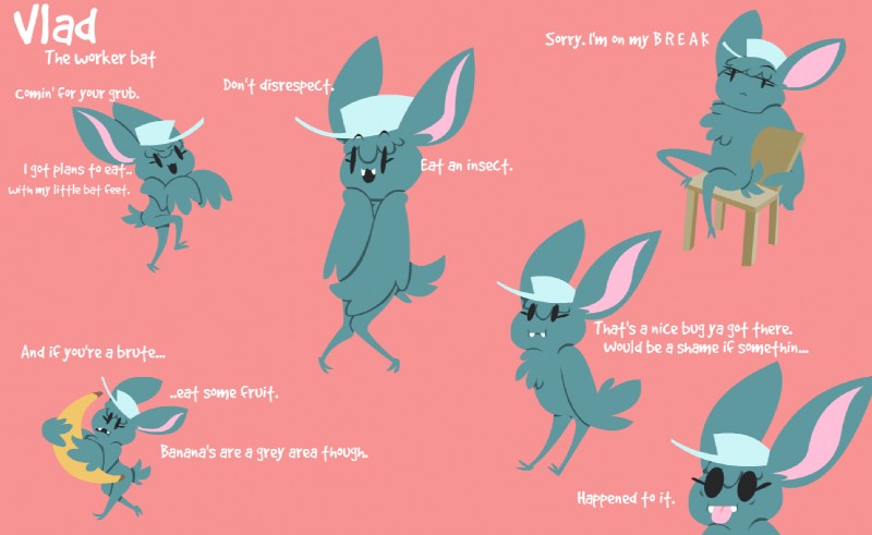 ambiguous_gender banana chair clothing food fruit furniture hat headgear headwear membrane_(anatomy) membranous_wings pink_background plant rhyming simple_background solo text winged_arms wings shane_frost bat mammal english_text