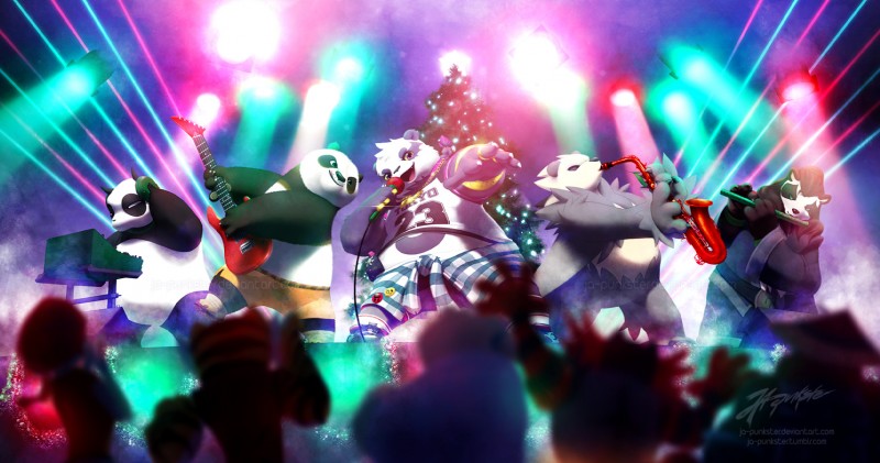 ambiguous_gender anthro black_body black_fur christmas_tree clothing fur group guitar hat headgear headwear holidays humanoid_hands male musical_instrument overweight overweight_male plant plucked_string_instrument purple_body purple_fur string_instrument tree white_body white_fur ja-punkster blizzard_entertainment christmas dreamworks kung_fu_panda lifewonders nintendo pokemon ranma_1/2 tokyo_afterschool_summoners warcraft alp_(tas) genma_saotome leib_(tas) master_po_ping master_tigress ranma_saotome bear felid generation_6_pokemon generation_7_pokemon giant_panda human incineroar mammal pandaren pangoro pantherine pokemon_(species) polar_bear tiger ursine 2019 hi_res