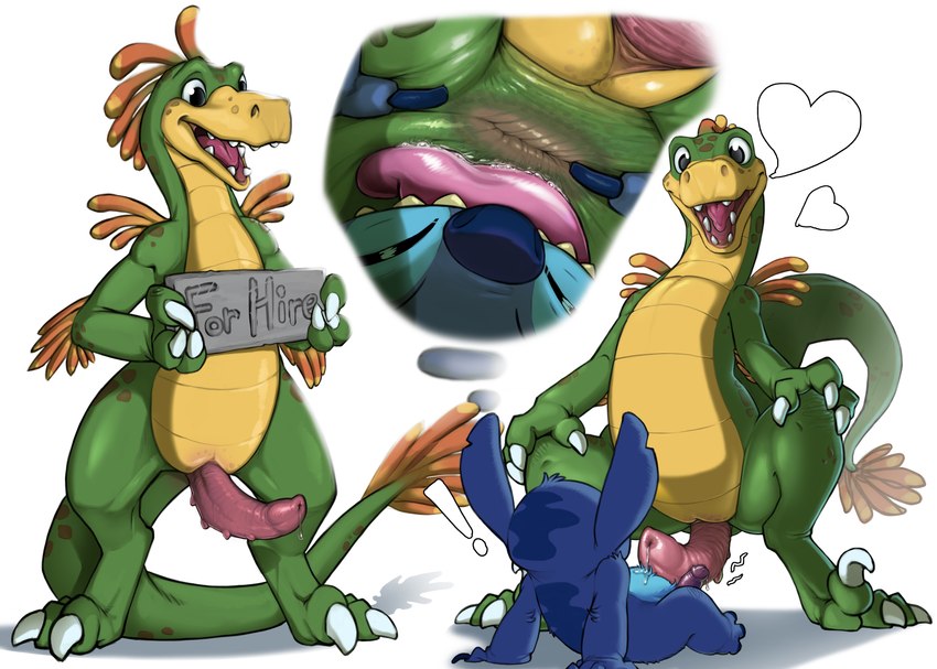 animal_genitalia anthro anus duo erection frottage genital_slit genitals horizontal_anus male male/male open_mouth open_smile oral penile penis sex smile standing urethra narse disney lilo_and_stitch stitch_(lilo_and_stitch) alien dinosaur experiment_(lilo_and_stitch) prehistoric_species reptile scalie absurd_res hi_res