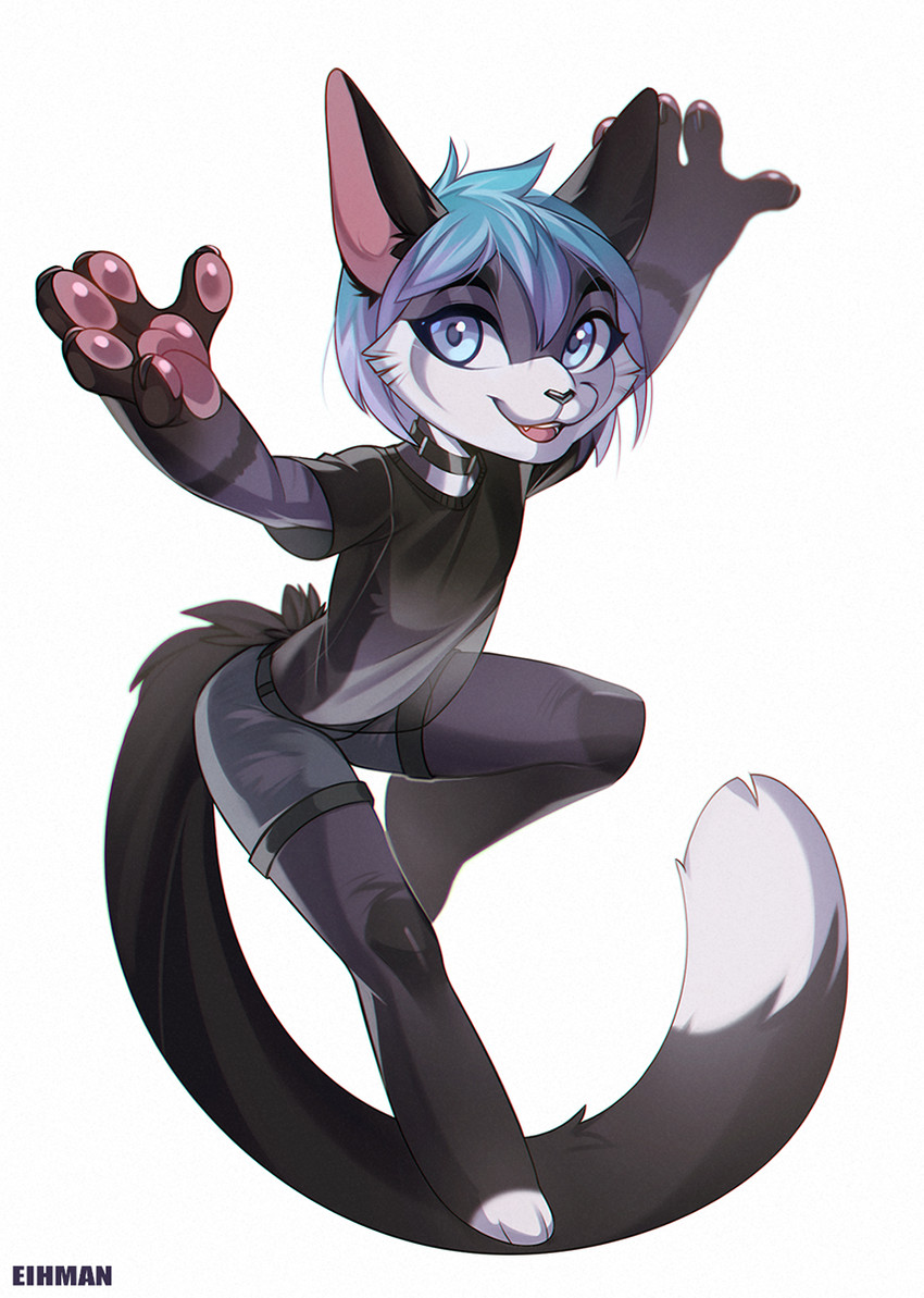 4_fingers anthro black_nose blue_eyes blue_hair clothed clothing feet fingers hair male open_mouth paws smile solo teeth toes tongue eihman domestic_cat felid feline felis mammal 2020 digital_media_(artwork) hi_res