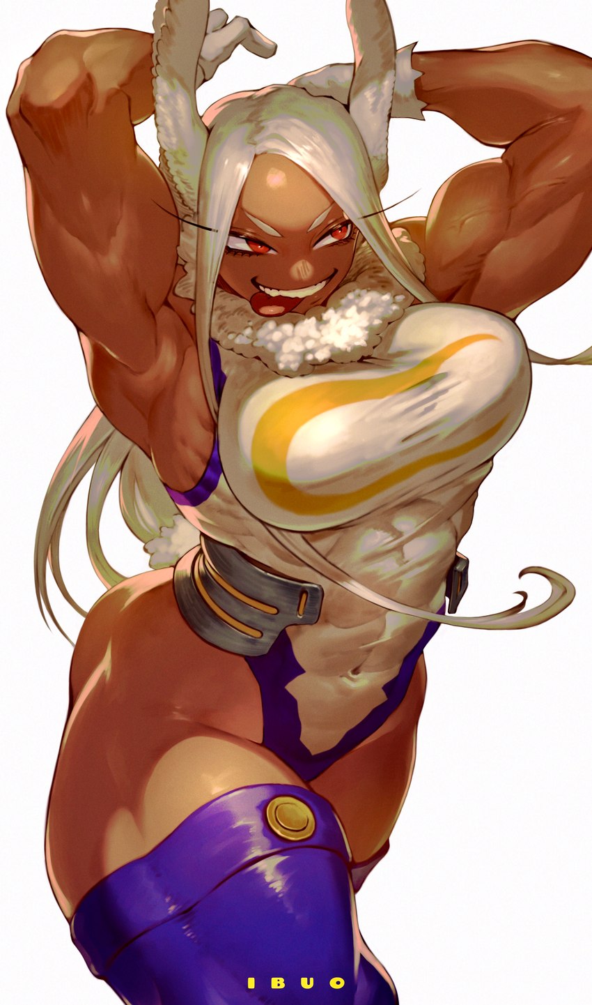 biceps breasts clothed clothing female hair highleg highleg_leotard legwear leotard quads solo tan_body tan_skin teeth thigh_highs tongue tongue_out triceps white_hair ibuo my_hero_academia rumi_usagiyama animal_humanoid humanoid lagomorph lagomorph_humanoid leporid_humanoid mammal mammal_humanoid quirked_human_(my_hero_academia) rabbit_humanoid 2022 absurd_res hi_res