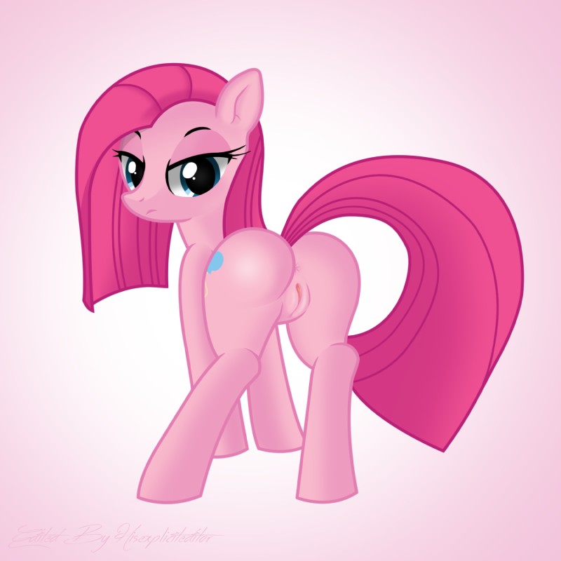 anus blue_eyes butt cutie_mark female feral genitals hair long_hair looking_at_viewer looking_back looking_back_at_viewer nude pink_hair pussy simple_background solo straight_hair vaginal hisexpliciteditor pyruvate third-party_edit friendship_is_magic hasbro my_little_pony pinkamena_(mlp) pinkie_pie_(mlp) earth_pony equid equine horse mammal pony 1:1 2015 digital_media_(artwork) hi_res photoimpact_(artwork) pink_theme