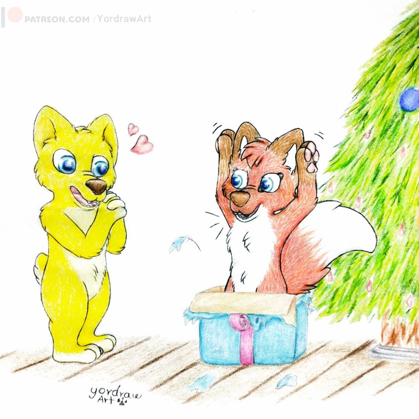 anthro box container duo female holidays male male/female plant tree yordraw christmas jungledyret_hugo hugo_(jungledyret) rita_(jungledyret) canid canine fox mammal 1:1 hi_res