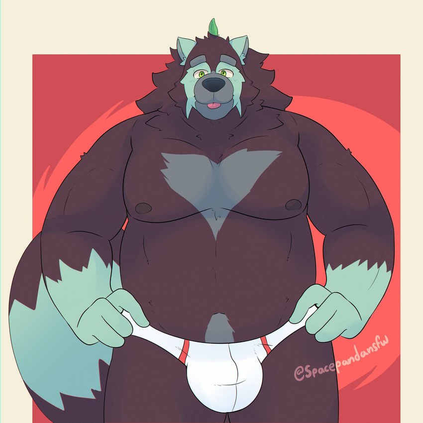 anthro belly bulge clothing male moobs nipples overweight overweight_male simple_background solo underwear spacepanda canid canine mammal raccoon_dog tanuki 1:1 2024 hi_res