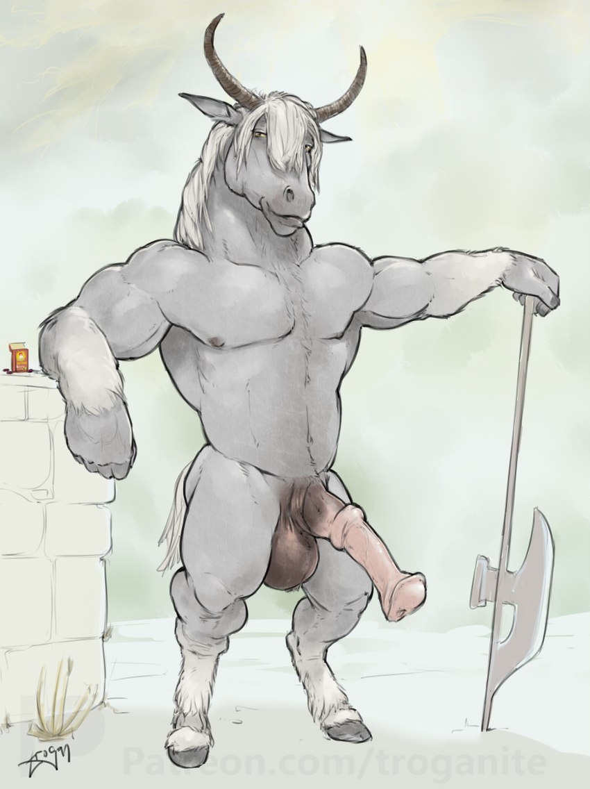 animal_genitalia animal_penis anthro balls bedroom_eyes big_balls big_penis biped equine_genitalia equine_penis erection food fruit fur genitals hair halberd half-closed_eyes hooves horn looking_at_viewer male mane medial_ring melee_weapon musclegut muscular muscular_anthro muscular_male narrowed_eyes nipples penis plant polearm presenting presenting_balls presenting_penis raisin seductive slightly_chubby slightly_chubby_anthro slightly_chubby_male smile smiling_at_viewer solo standing unguligrade weapon white_mane trogan elden_ring fromsoftware torrent_(elden_ring) equid equine horse mammal 2022 digital_drawing_(artwork) digital_media_(artwork) hi_res