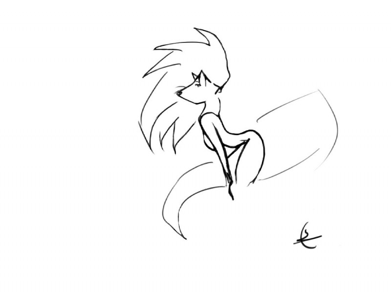 1000_hours_in_ms_paint anthro bent_over black_nose breasts female hair hands_on_knees hands_on_legs long_hair looking_at_viewer simple_background solo tail twerking white_background kida_howlette monochrome sketch